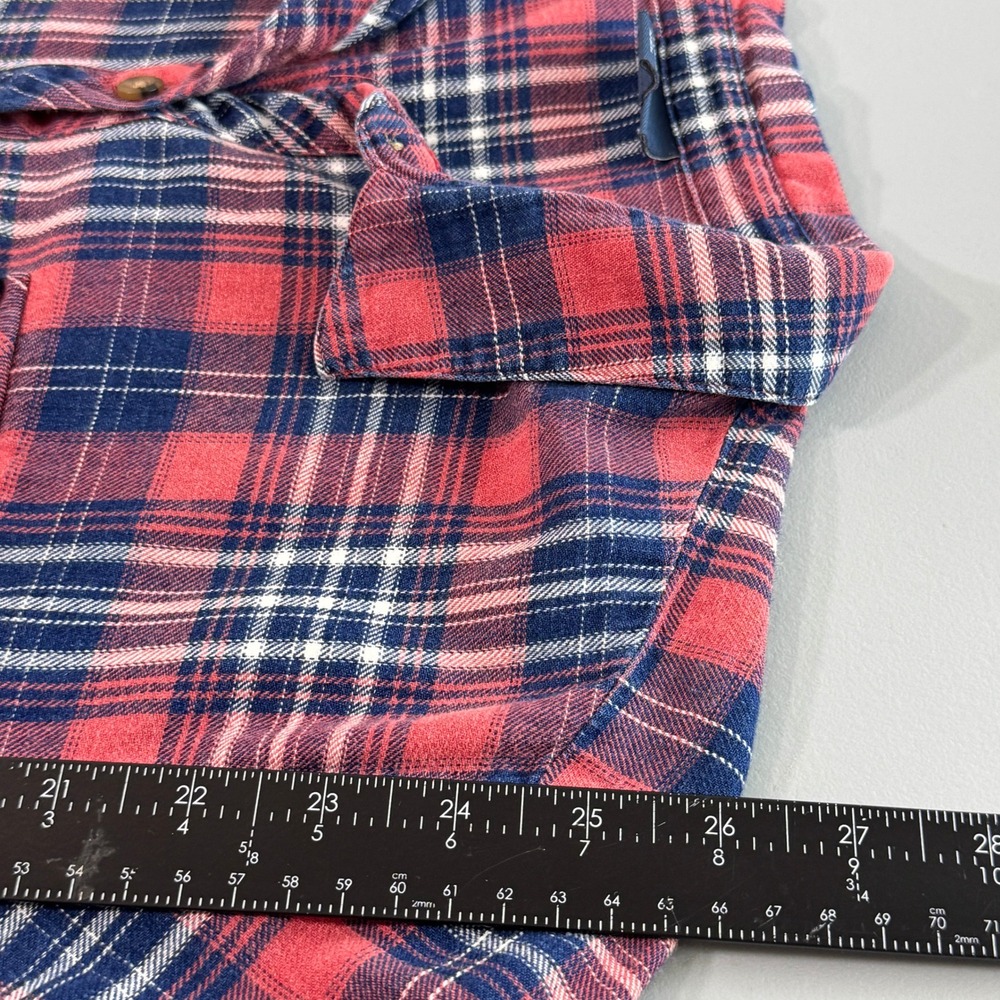J Jill Denim Women's Red Navy Plaid Button Down Shirt Size Petite Large Cotton - Picture 11 of 12